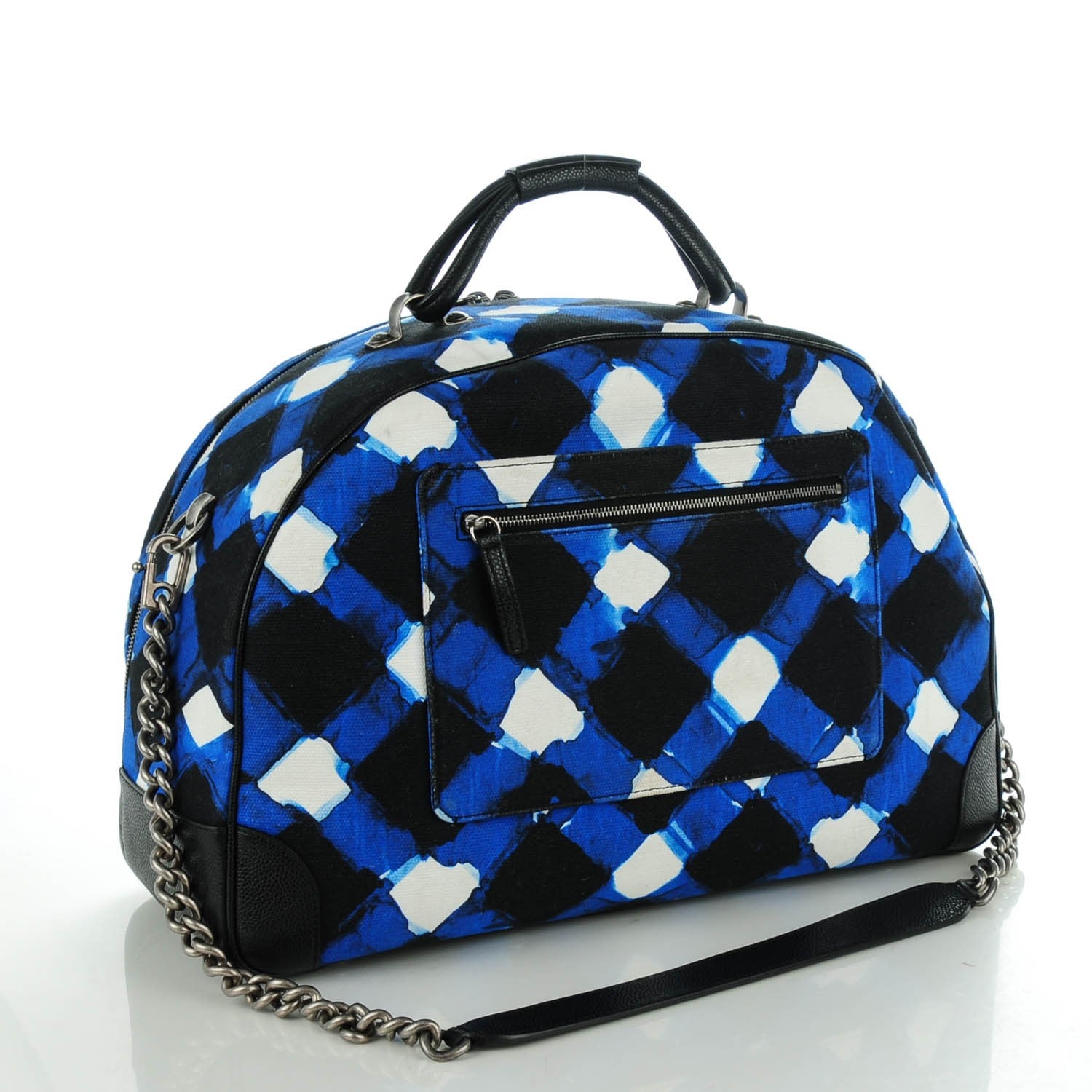 Chanel Caviar Printed Canvas Bowling Bag White Blue Black 3 of 7