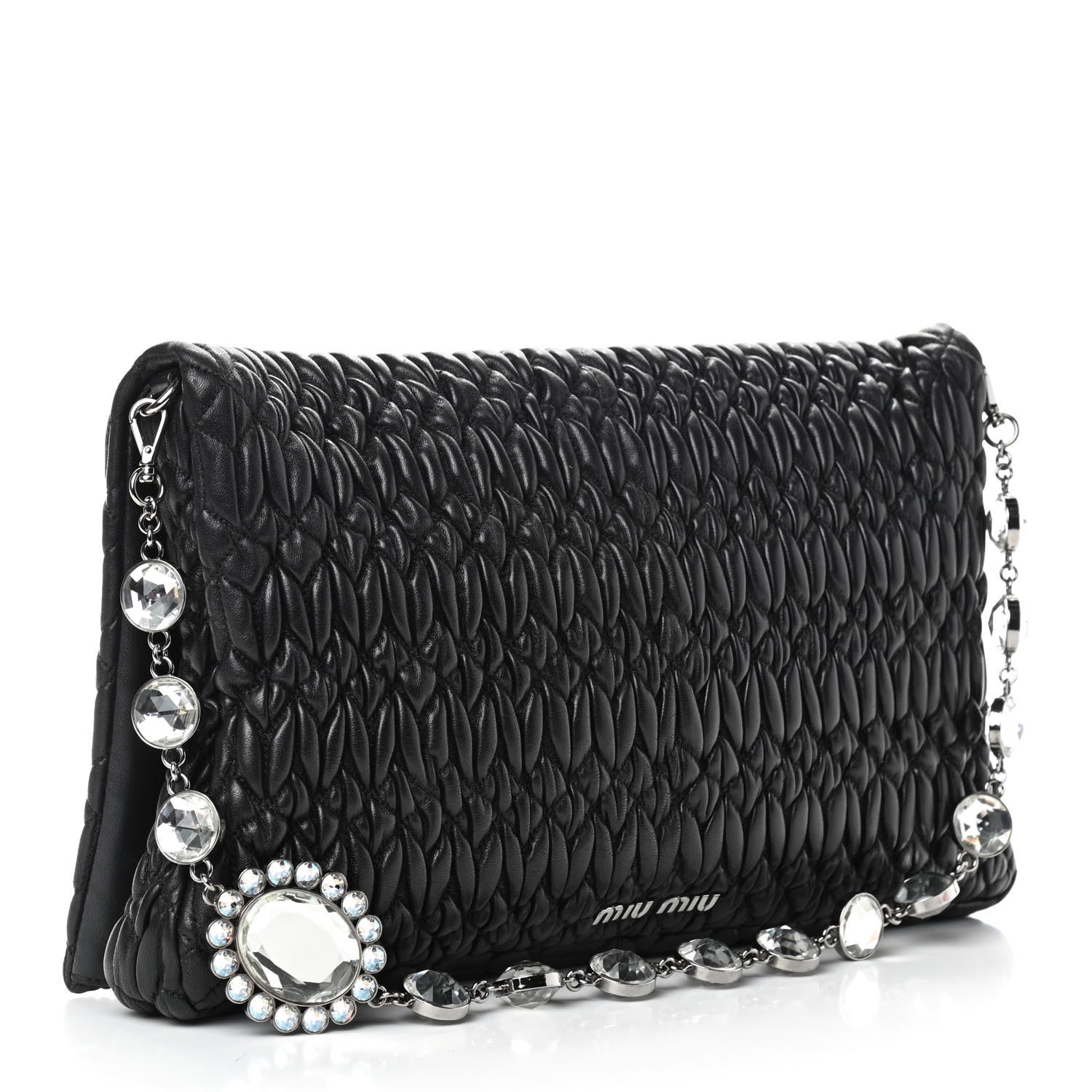 Miu Miu Nappa Matelasse Crystal Flap Clutch Black 3 of 8