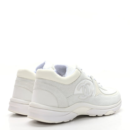 Chanel Suede Calfskin Fabric CC Sneakers 40 White 4 of 7