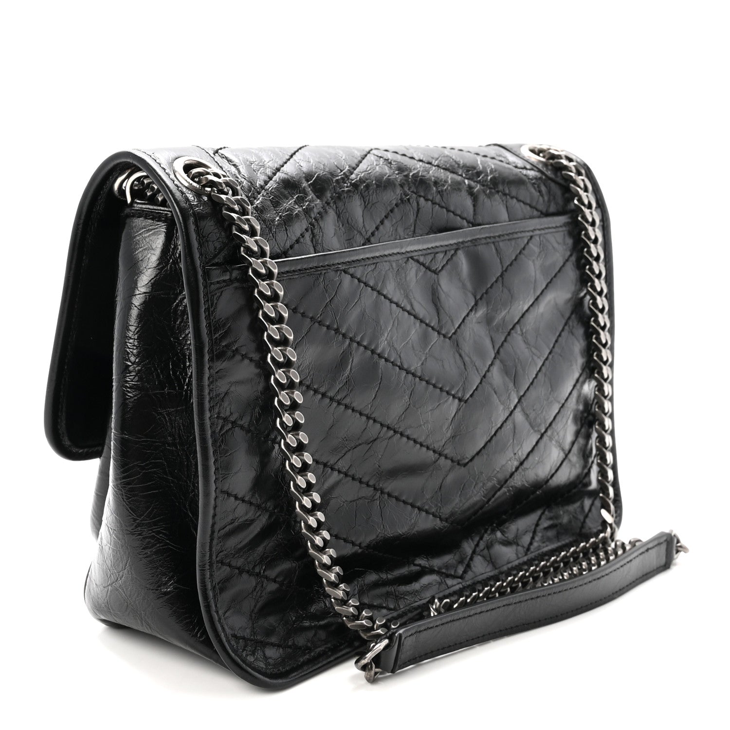 Saint Laurent Crinkled Calfskin Matelasse Monogram Medium Niki Chain Satchel Black 3 of 10