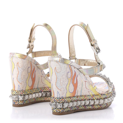 Christian Louboutin Lurex Flame Pira Ryad 110 Wedge Sandals 36 Platine Multicolor 4 of 7