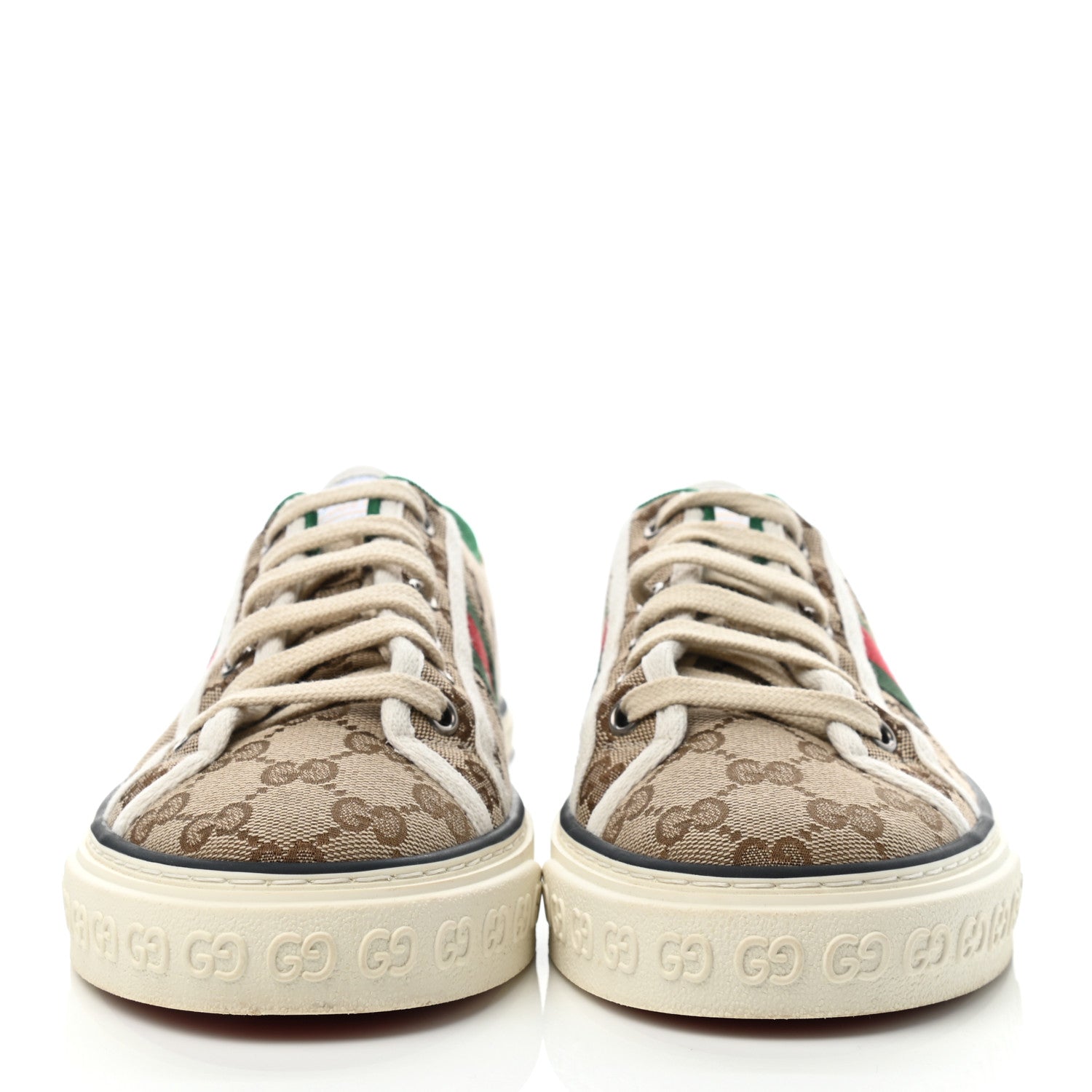 Gucci GG Monogram Web Womens 1977 Tennis Sneakers 39 Beige Ebony Mystic White 2 of 7