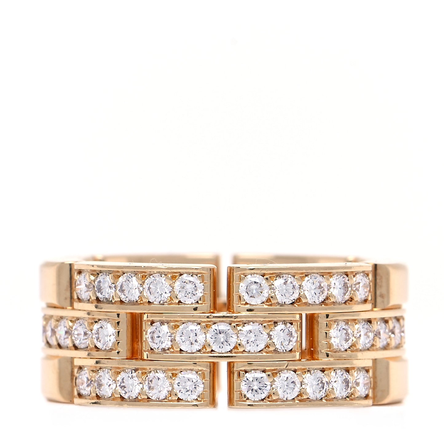 18K Yellow Gold Diamond Maillon Panthere 3 Half Rows Paved Ring 51 5.75