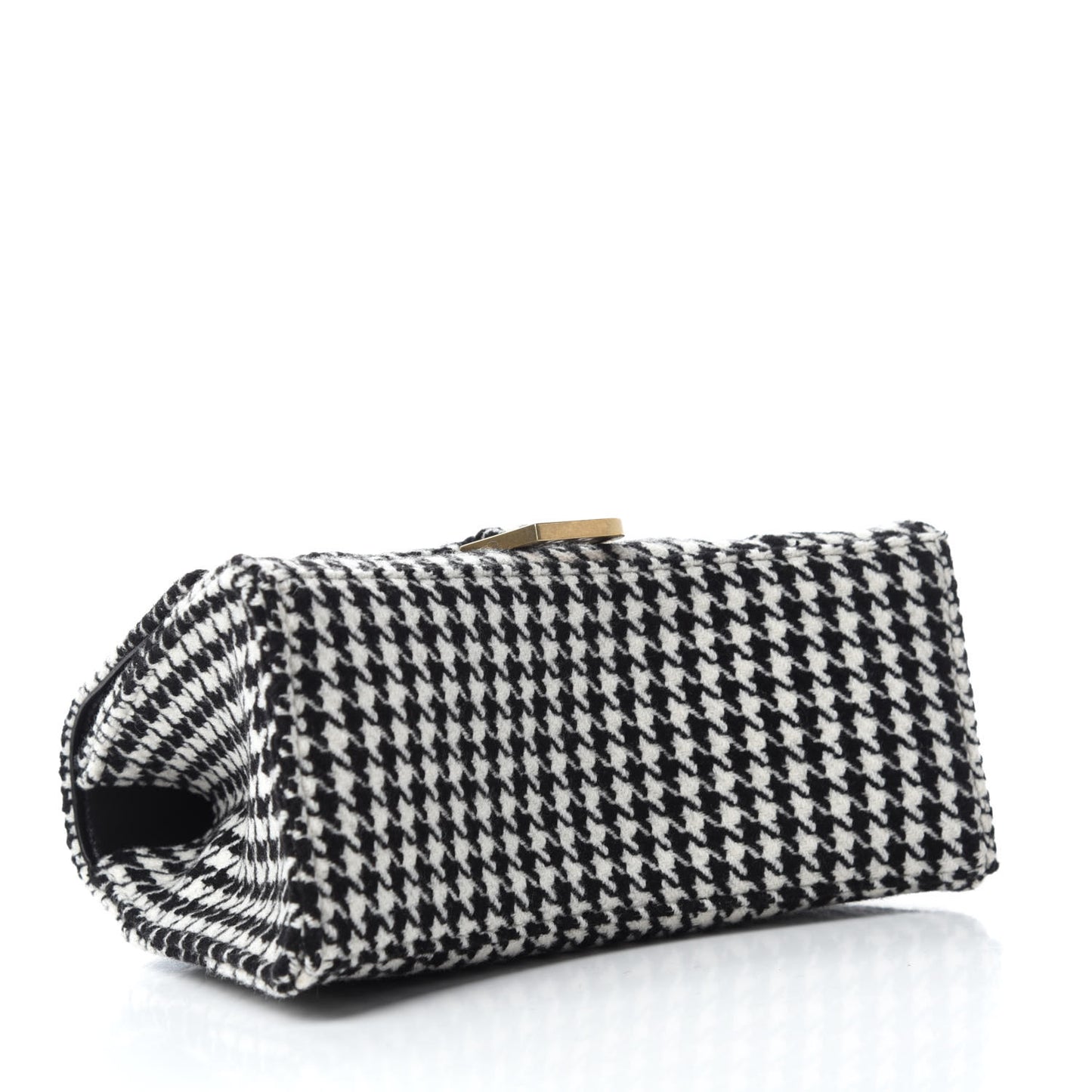 Wool Houndstooth Small Hourglass Top Handle Bag Black White