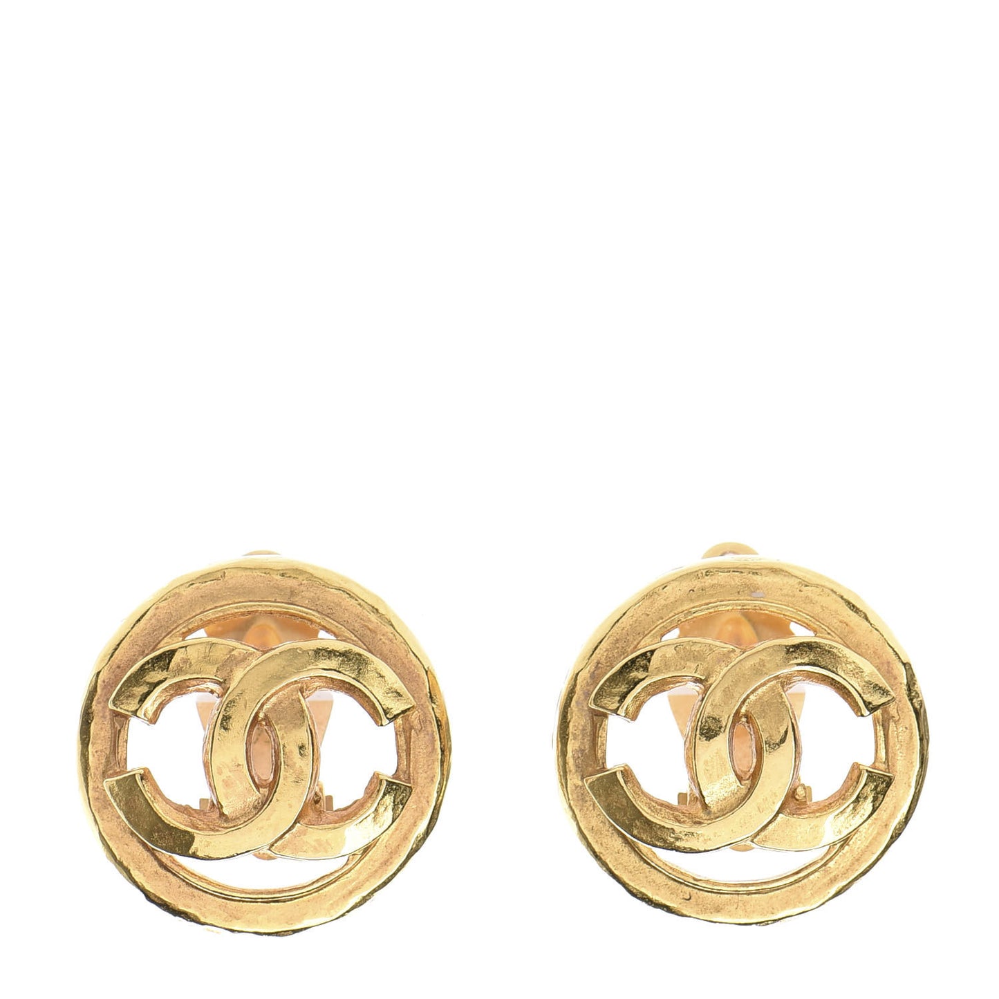 CC Button Clip On Earrings Gold