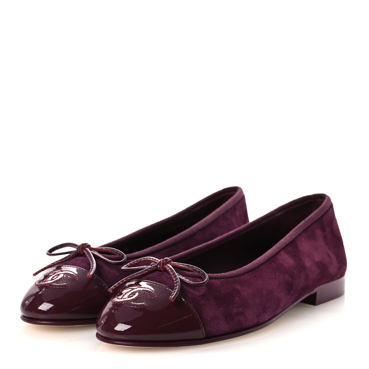 Suede Calfskin Patent Cap Toe CC Ballerina Flats 36 Burgundy