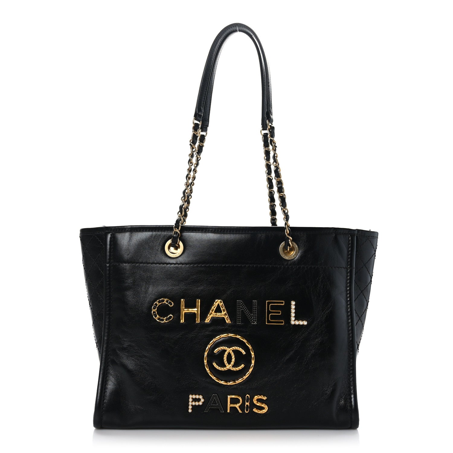 Chanel Aged Calfskin Small Charms Deauville Tote Black 1 of 9