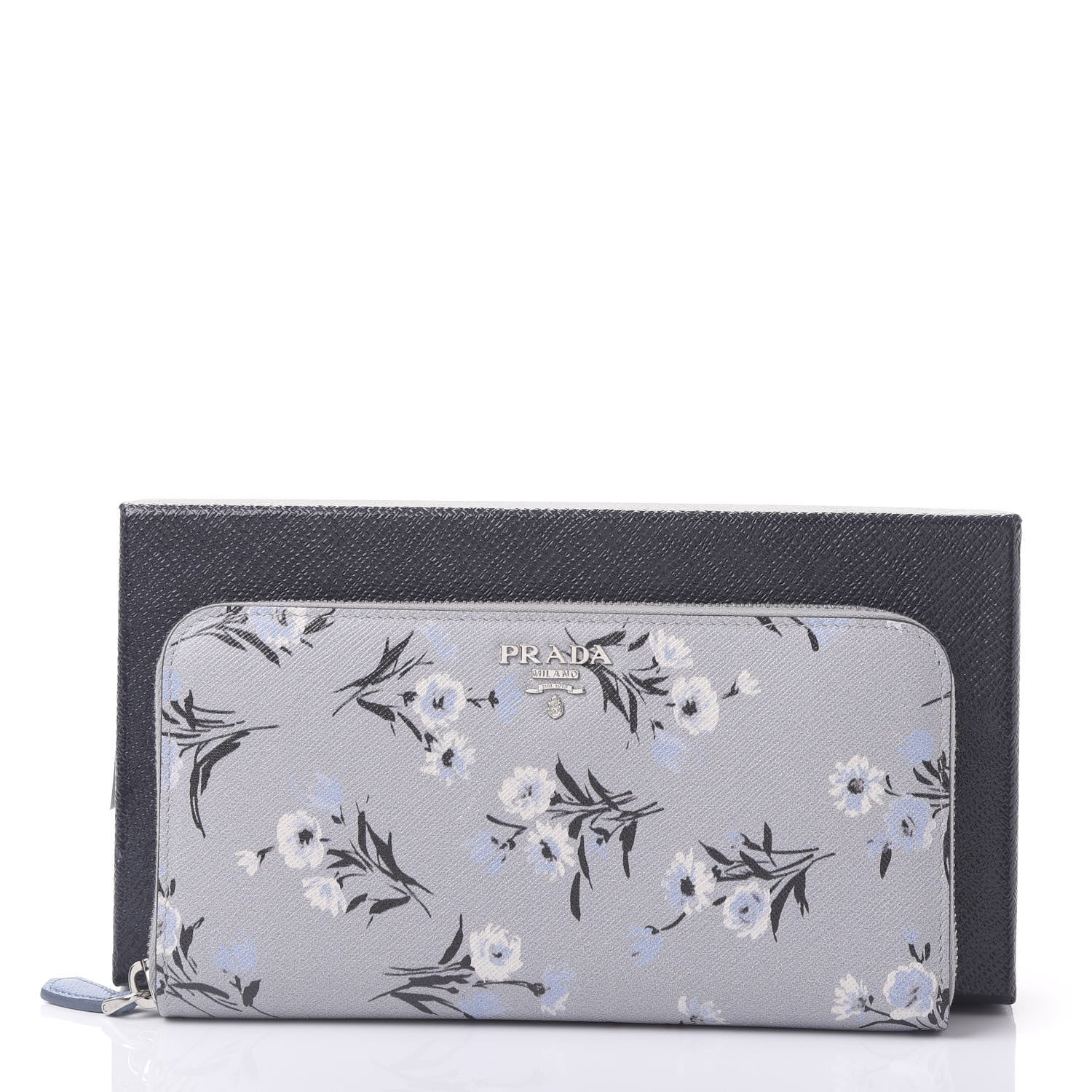 Prada Saffiano Floral Print Metal Zip Around Wallet Acciaio 10 of 10