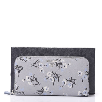 Prada Saffiano Floral Print Metal Zip Around Wallet Acciaio 10 of 10