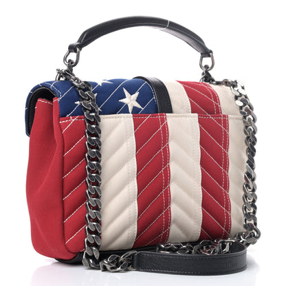 Saint Laurent Canvas Matelasse Chevron American Flag Monogram Medium College Bag Red Blue 2 of 4
