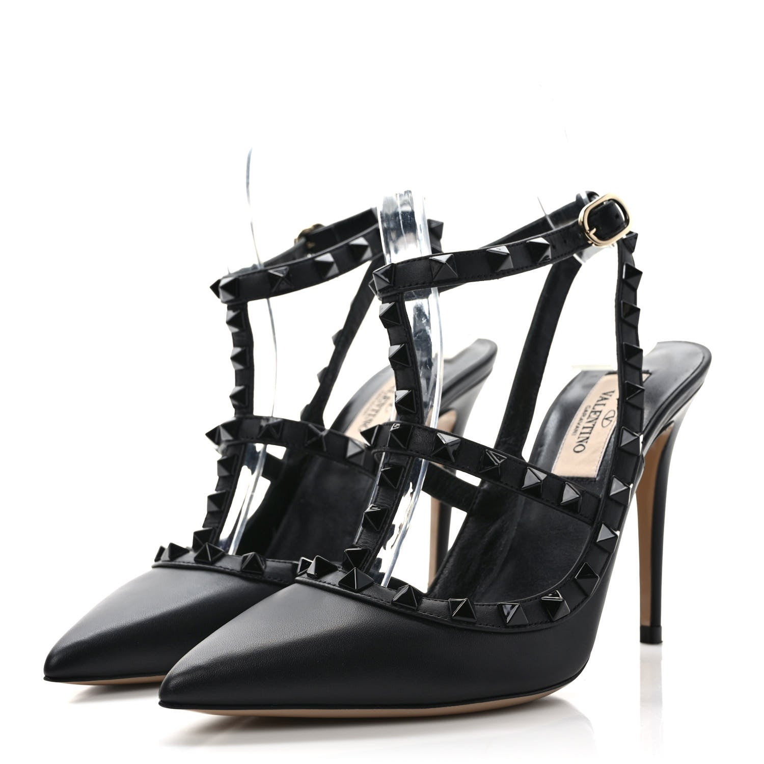 Valentino Garavani Calfskin Lacquered Monochrome Rockstud Ankle Strap 100mm Pumps 36 Black 3 of 9