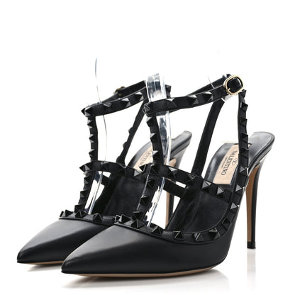 Valentino Garavani Calfskin Lacquered Monochrome Rockstud Ankle Strap 100mm Pumps 36 Black 3 of 9
