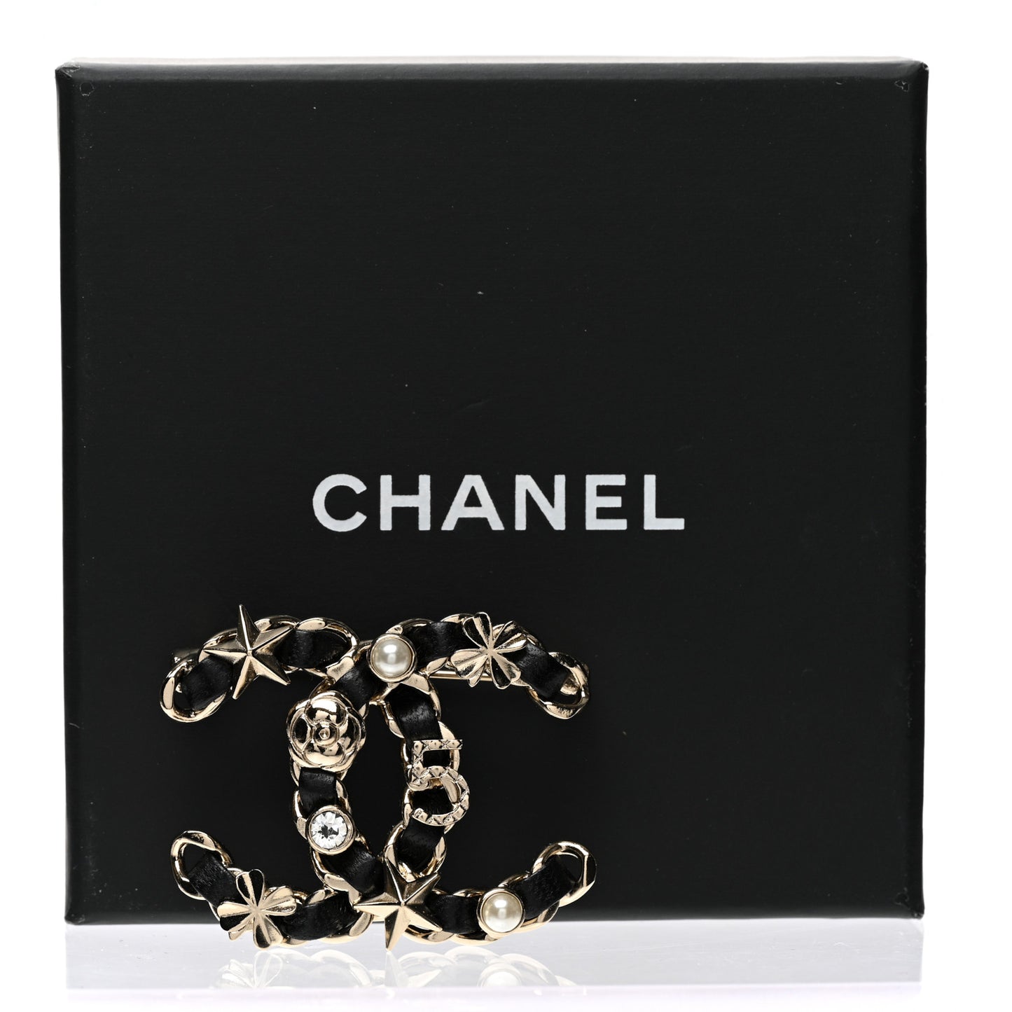 Lambskin Pearl Strass Sergeant Chanel Brooch Black Gold