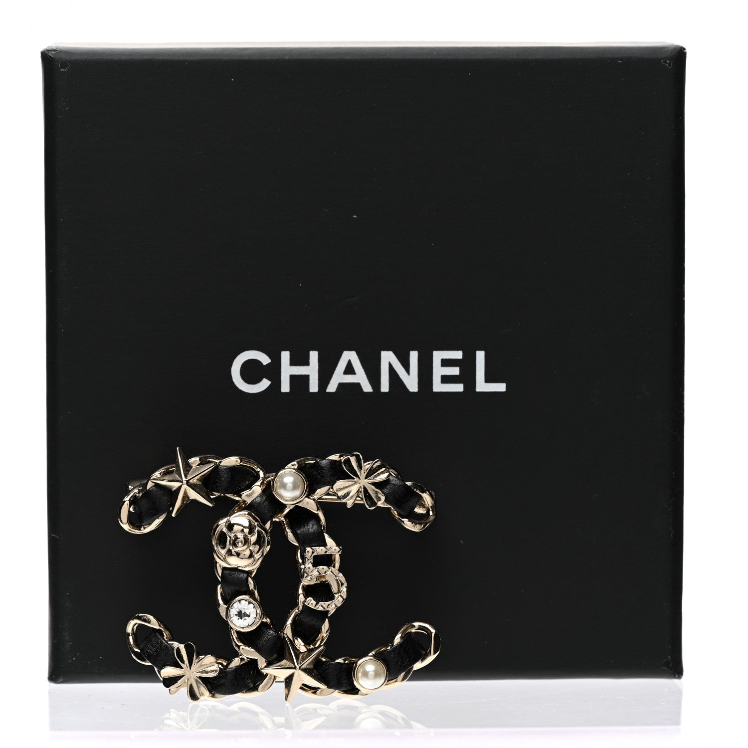 Chanel Lambskin Pearl Strass Sergeant Chanel Brooch Black Gold 5 of 5