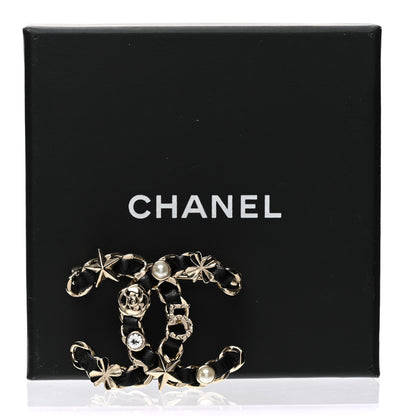 Chanel Lambskin Pearl Strass Sergeant Chanel Brooch Black Gold 5 of 5