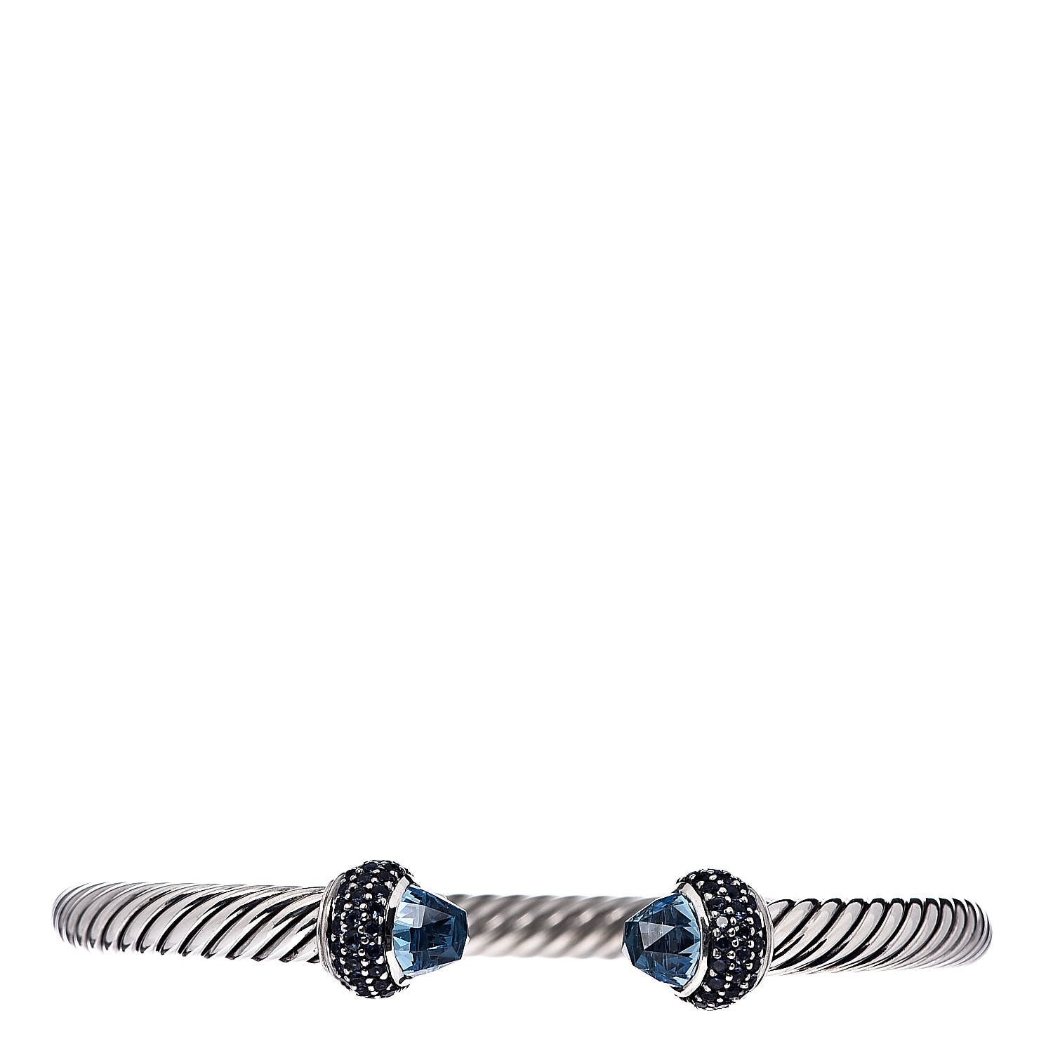 David Yurman Sterling Silver Blue Topaz Blue Sapphire 5mm Cable Candy Bracelet M 1 of 4
