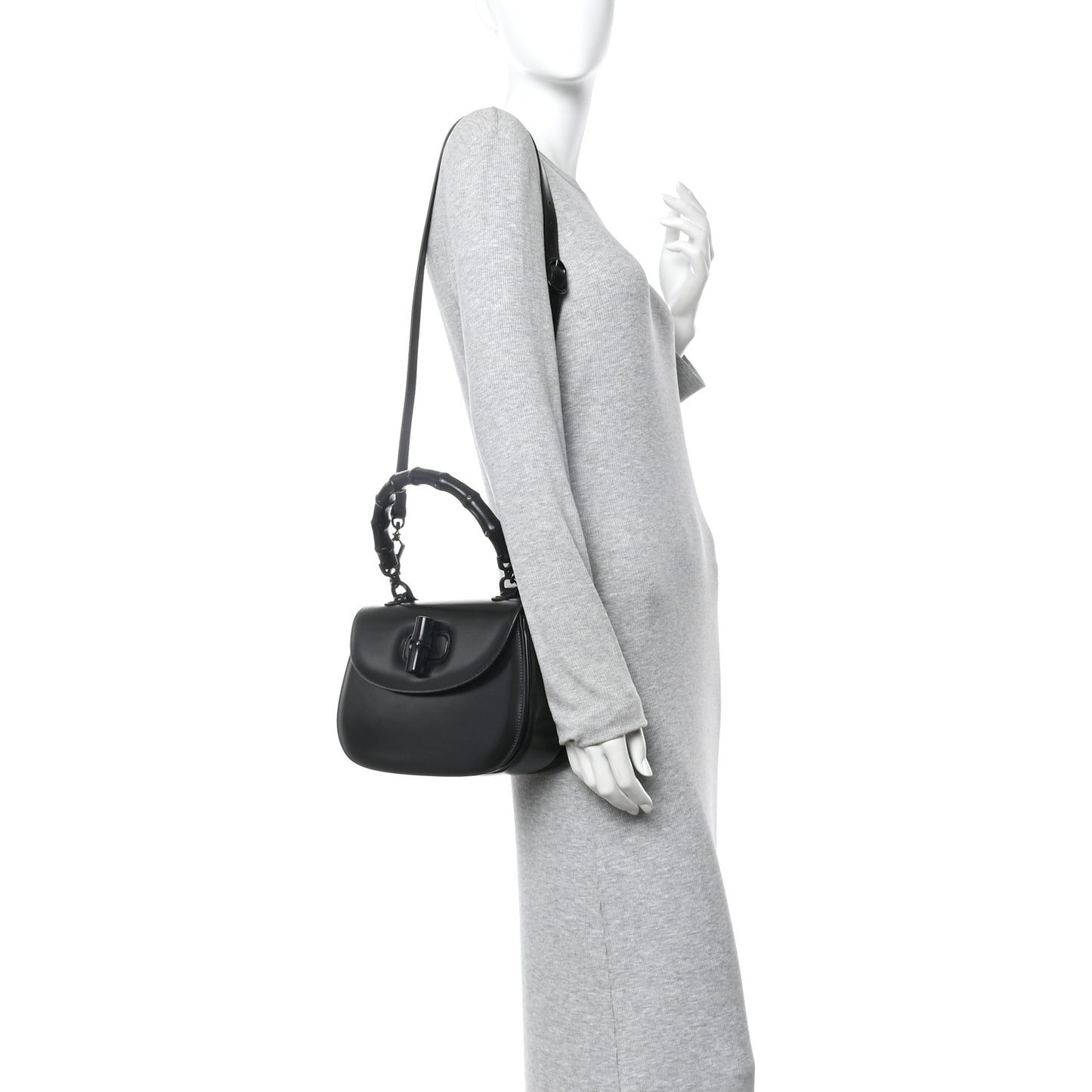 Boarded Dyana Lux Calfskin Web Monochrome Medium Bamboo 1947 Top Handle Bag Black