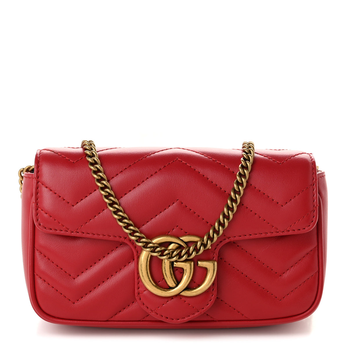 Gucci Calfskin Matelasse Super Mini GG Marmont Shoulder Bag Hibiscus Red 1 of 11