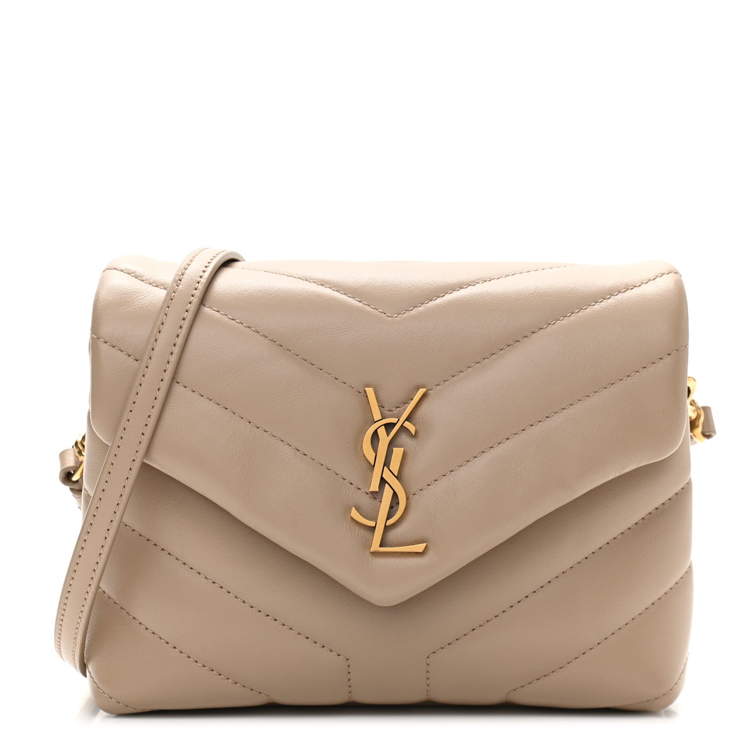 Saint Laurent Calfskin Y Quilted Monogram Toy Loulou Crossbody Bag Dark Beige 1 of 10