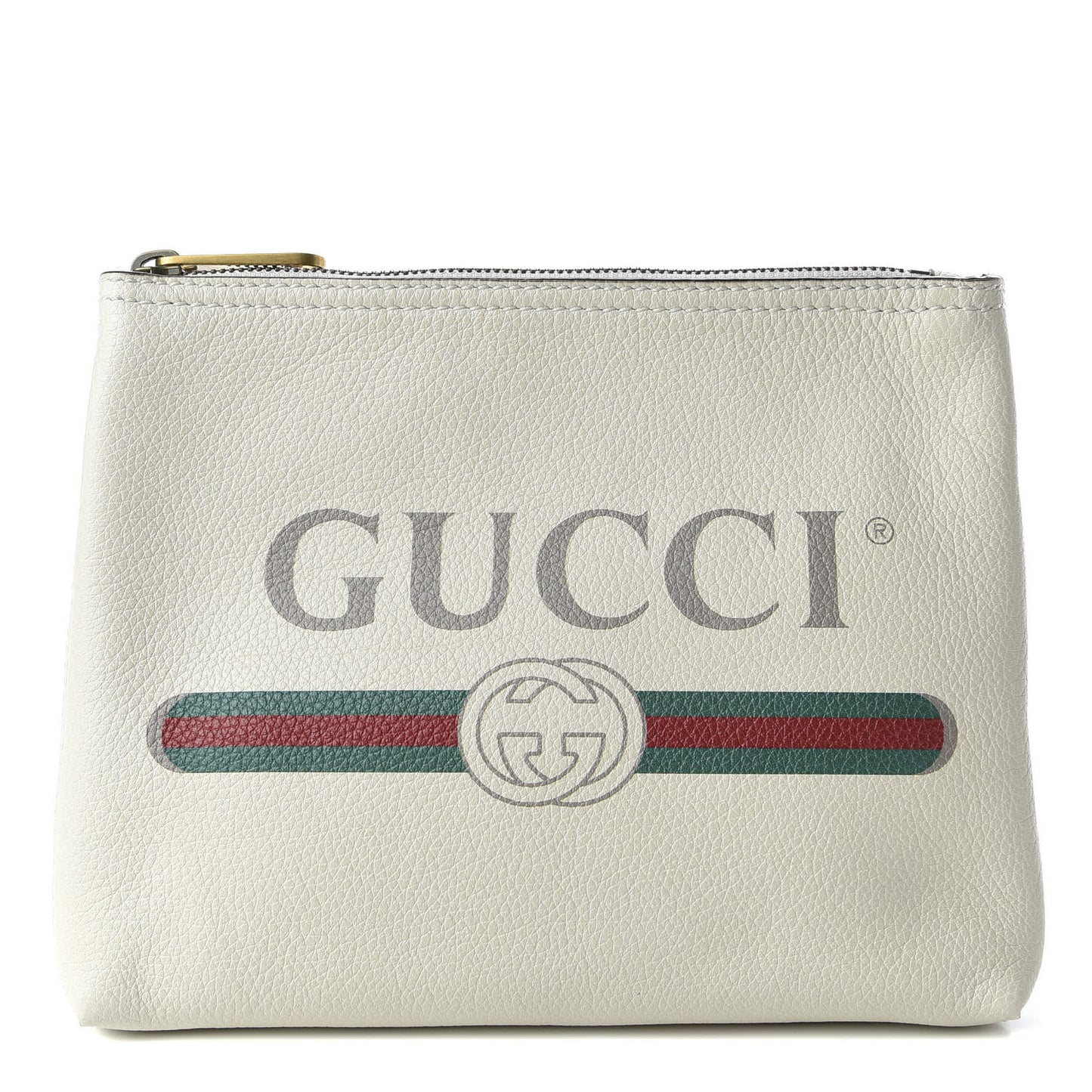 Pebbled Calfskin Medium Logo Portfolio Clutch White