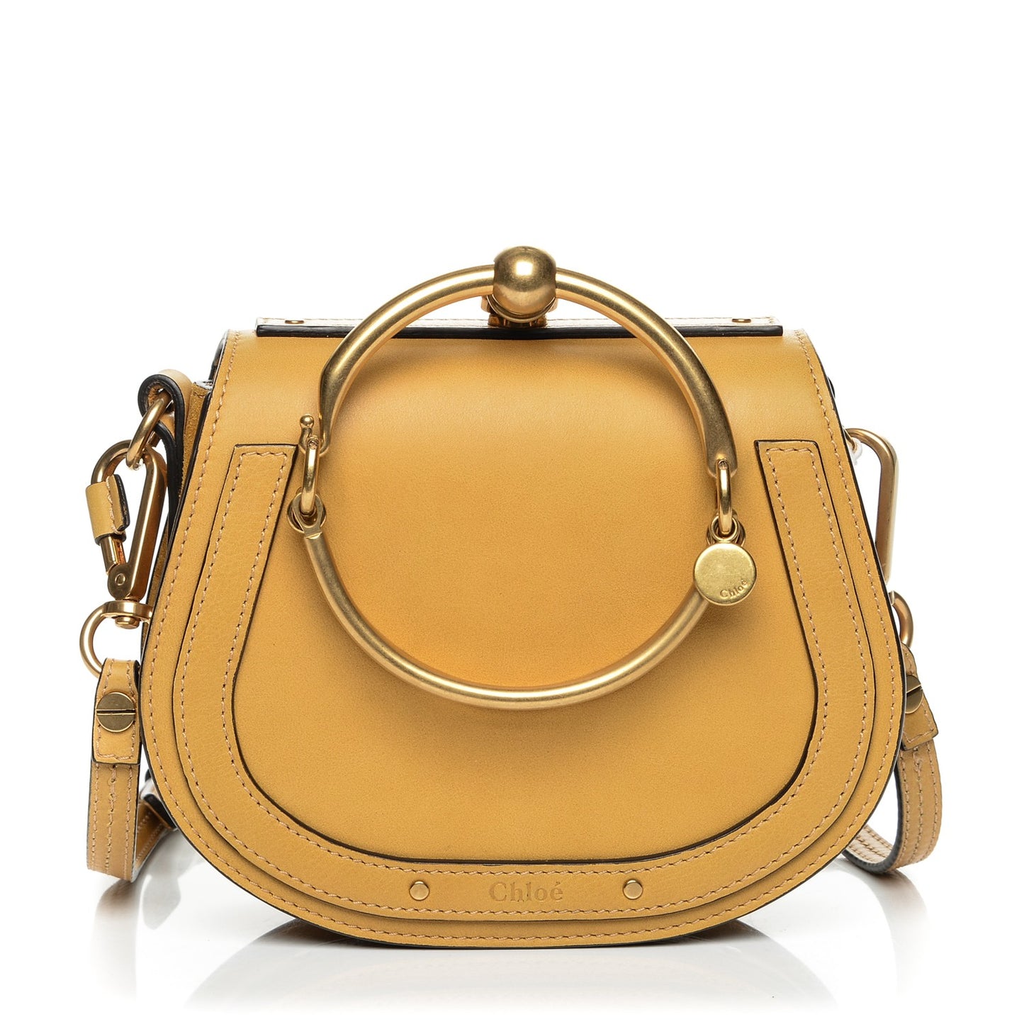 Calfskin Suede Small Nile Bracelet Bag Dusty Yellow
