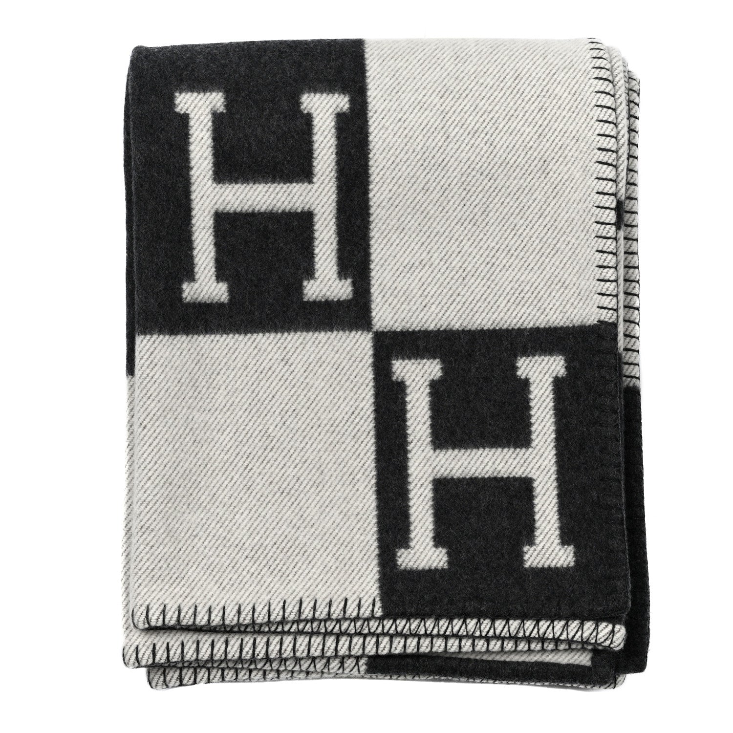 Hermes Wool Cashmere Avalon Blanket Ecru Gris Fonce 1 of 3