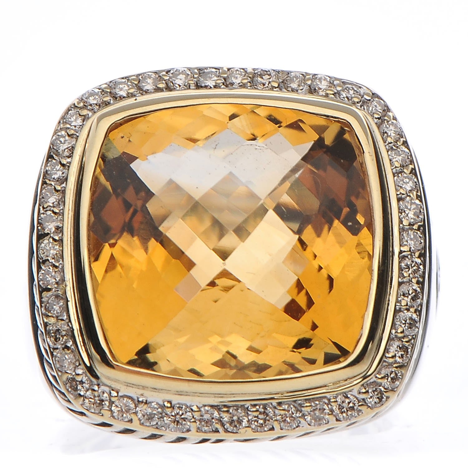 David Yurman Sterling Silver 18K Yellow Gold Diamond Champagne Citrine 14mm Albion Ring 52 6 1 of 5