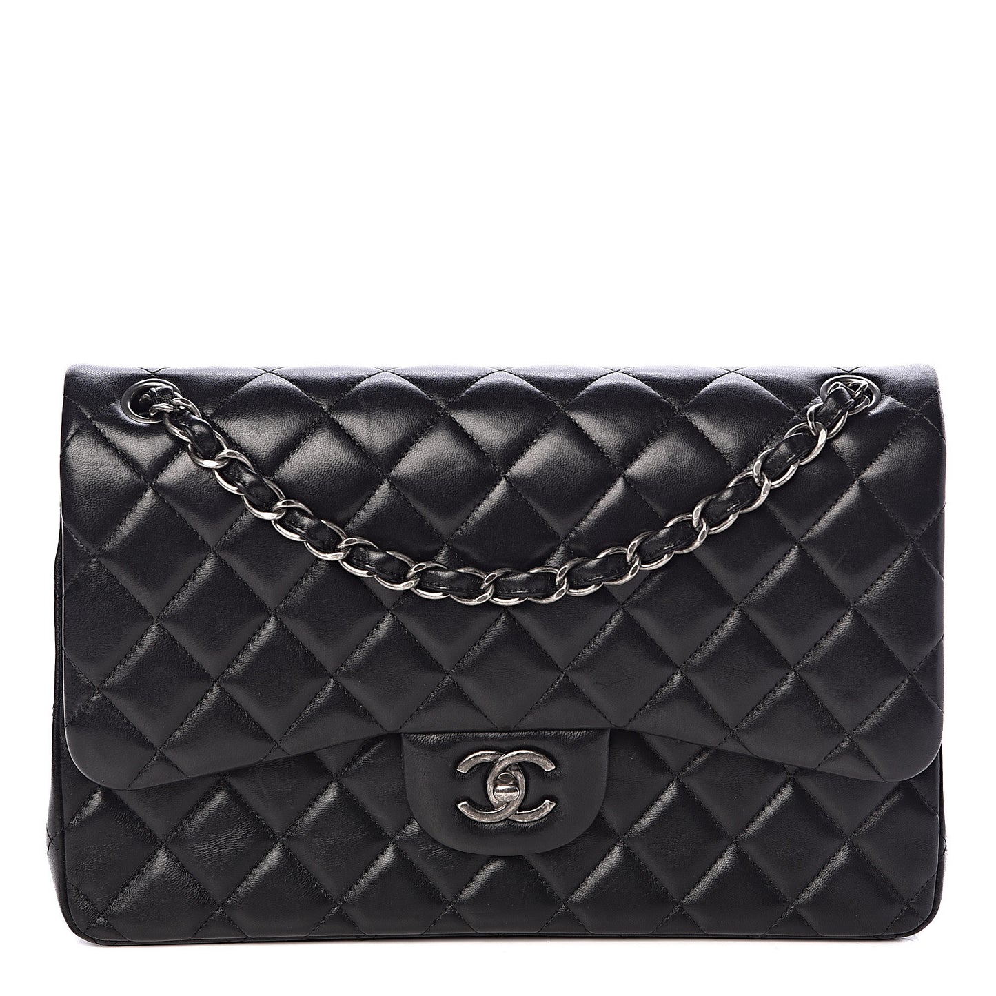 Lambskin Quilted Jumbo Double Flap Black