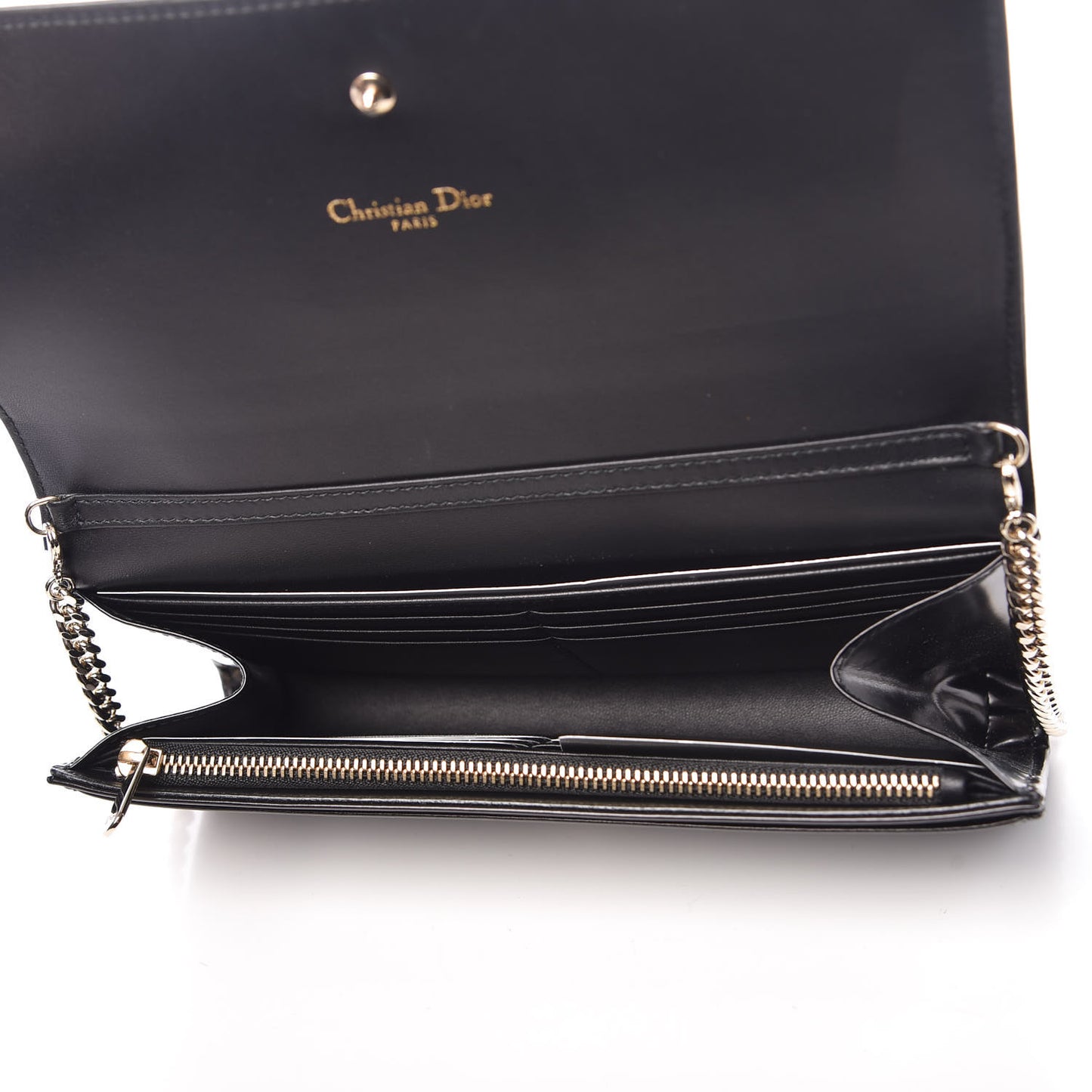 Smooth Calfskin Sequin Large Diorama Club Croisiere Chain Wallet Black