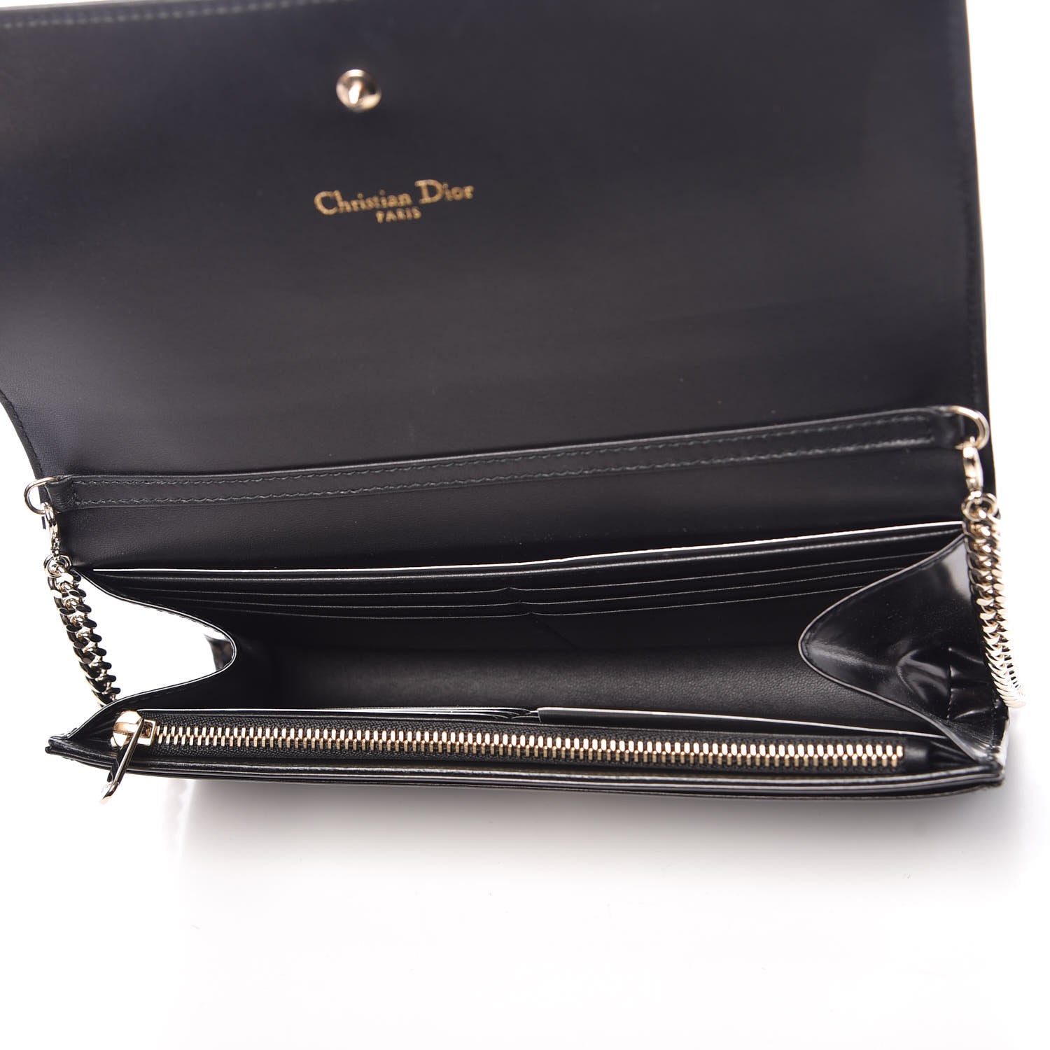 Christian Dior Smooth Calfskin Sequin Large Diorama Club Croisiere Chain Wallet Black 5 of 12