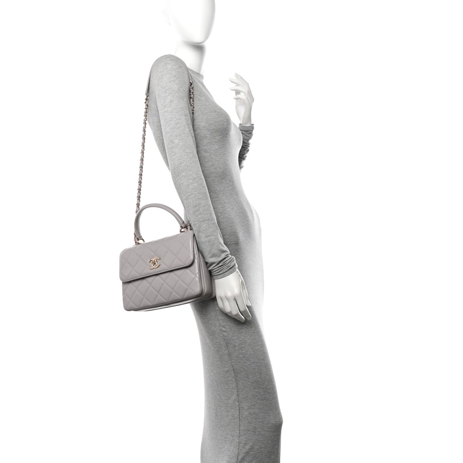 Chanel Lambskin Quilted Small Trendy CC Flap Dual Handle Bag Light Grey 2 of 12