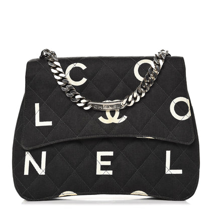 Chanel Canvas Quilted Letter Printed Flap Black 1 of 11