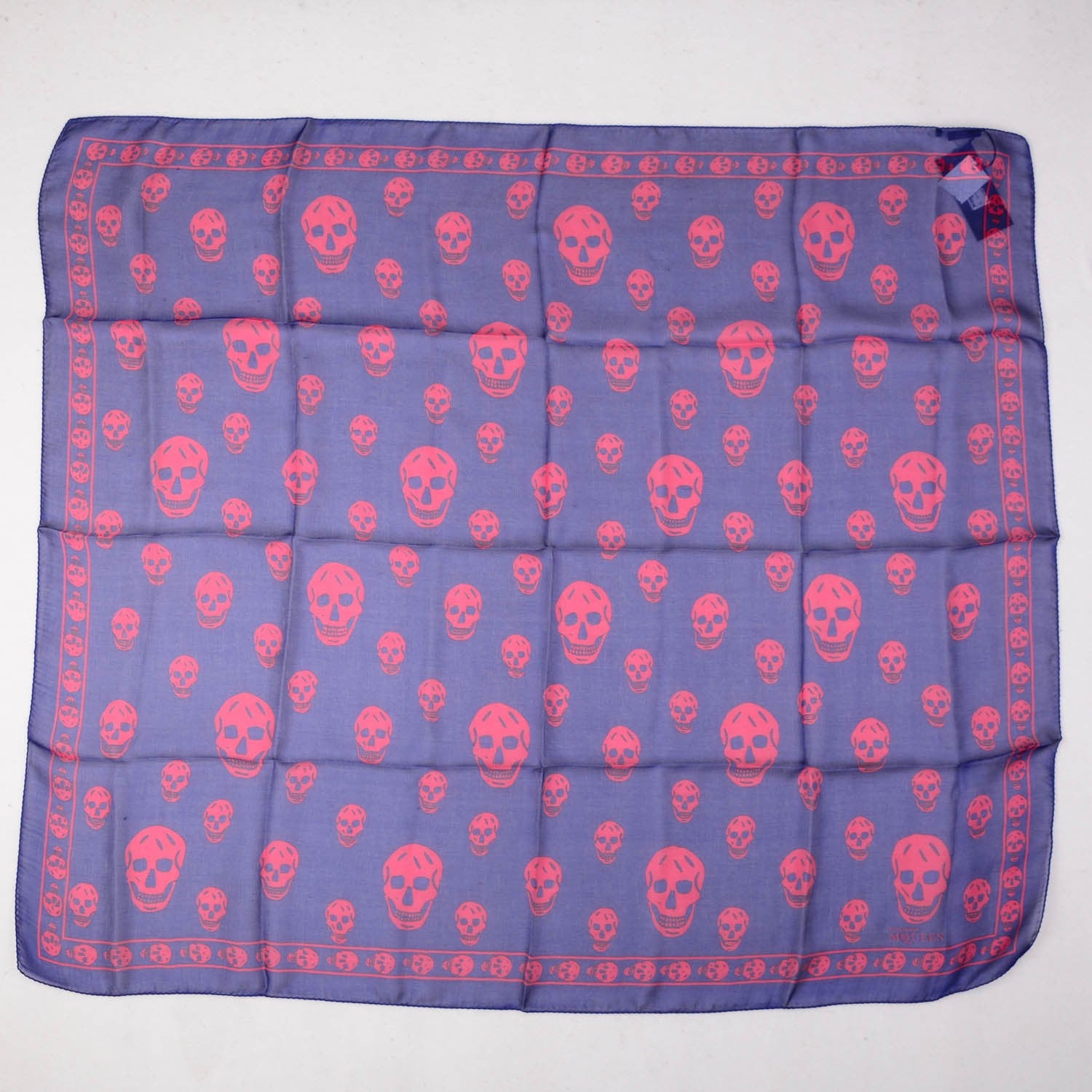 Alexander McQueen Silk Chiffon Skull Scarf Blue Red 3 of 6