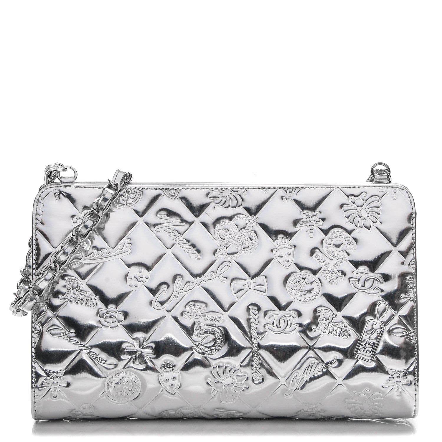 Chanel Metallic Patent Calfskin Lucky Symbols Pochette Silver 1 of 7