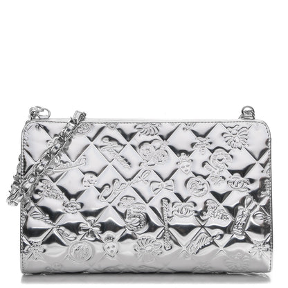 Chanel Metallic Patent Calfskin Lucky Symbols Pochette Silver 1 of 7