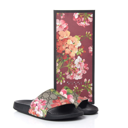 Gucci GG Supreme Monogram Blooms Slide Sandals 37 Beige Multicolor 9 of 9