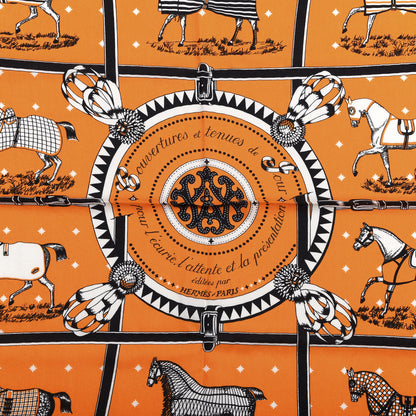Hermes Cashmere Silk Couvertures Et Tenues de Jour Bandana Shawl 140 Orange Black White 4 of 4