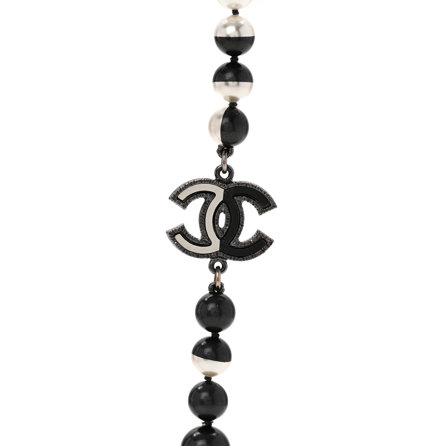 Pearl Bead CC Long Necklace White Grey