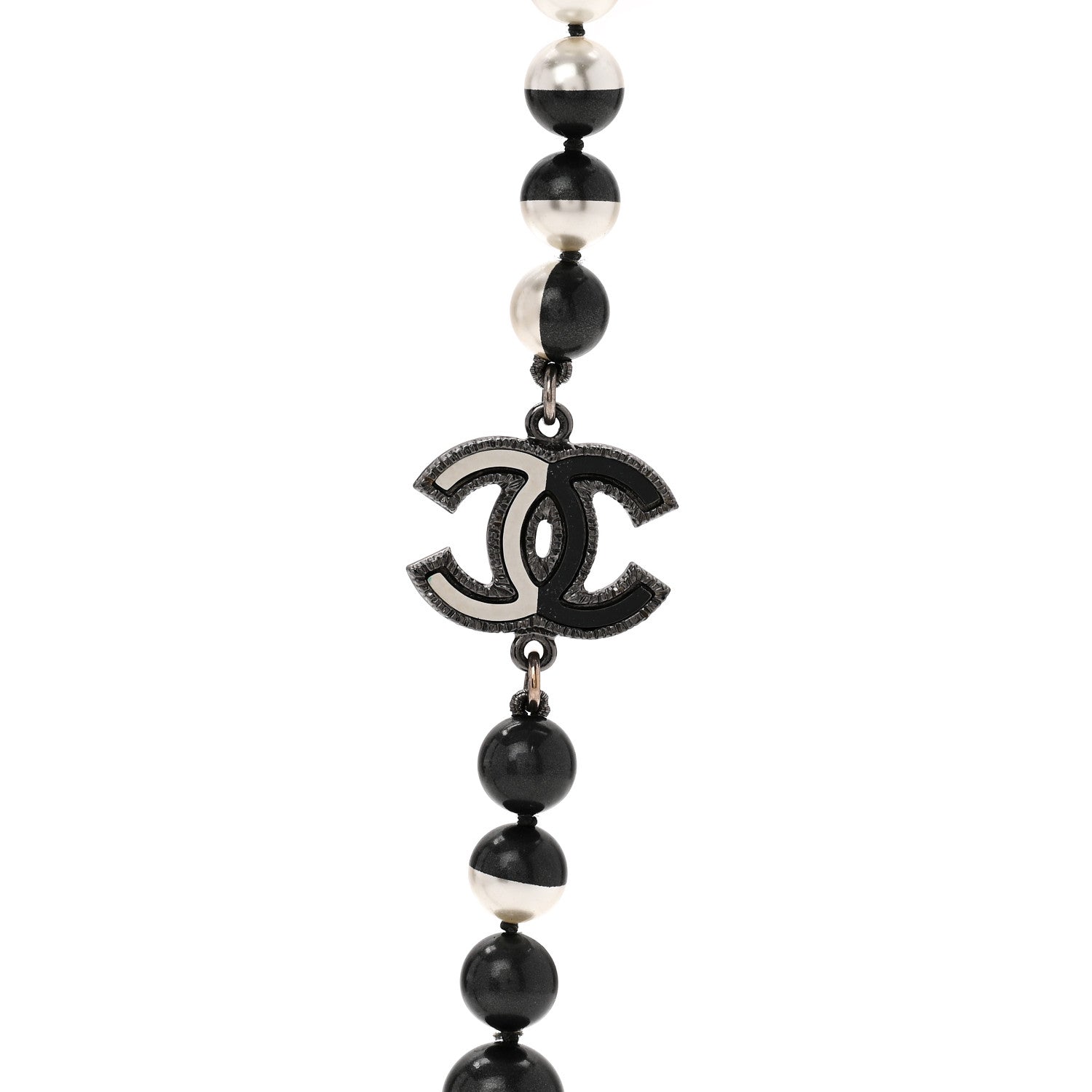 Chanel Pearl Bead CC Long Necklace White Grey 4 of 5