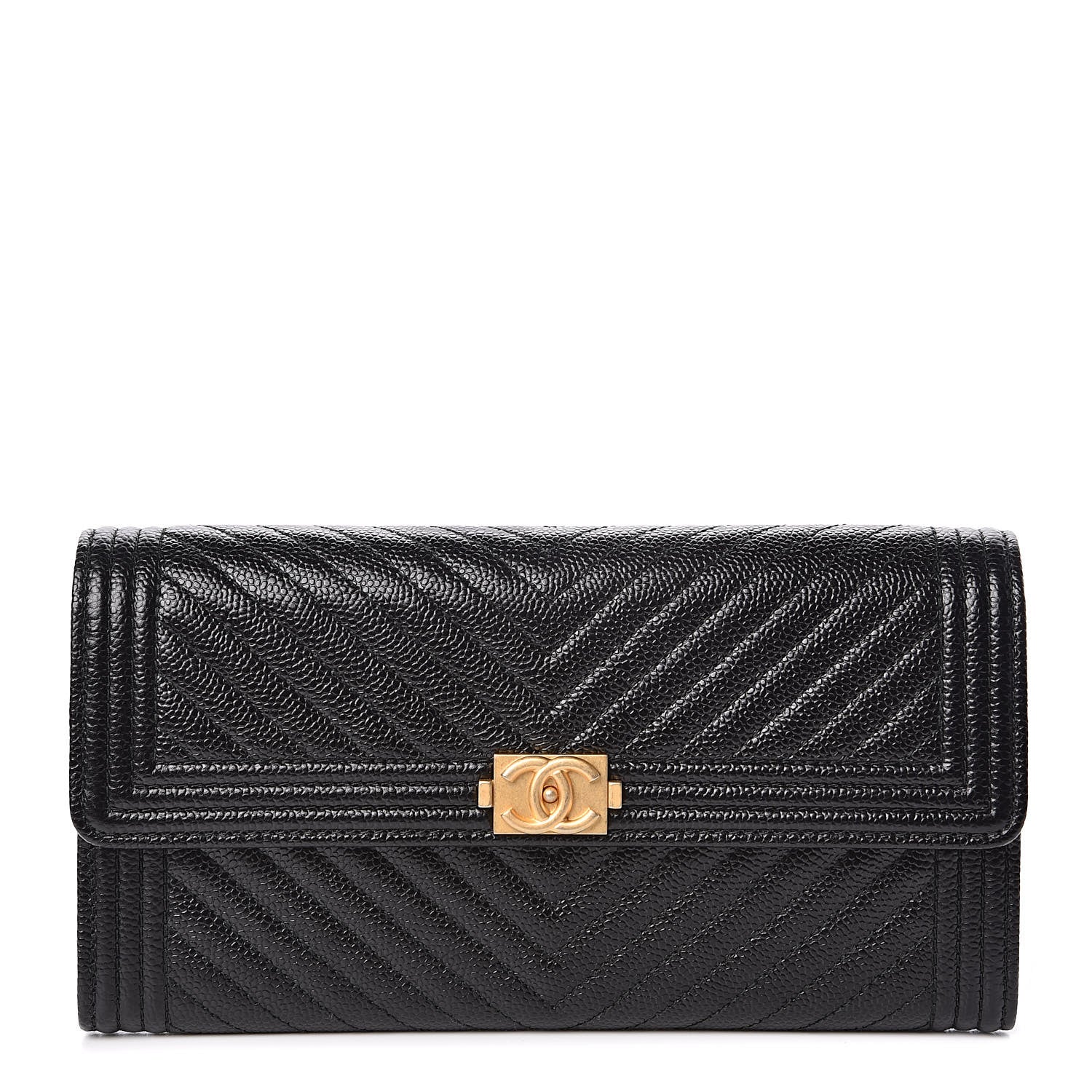 Chanel Caviar Chevron Quilted Boy Flap Wallet Black 1 of 9