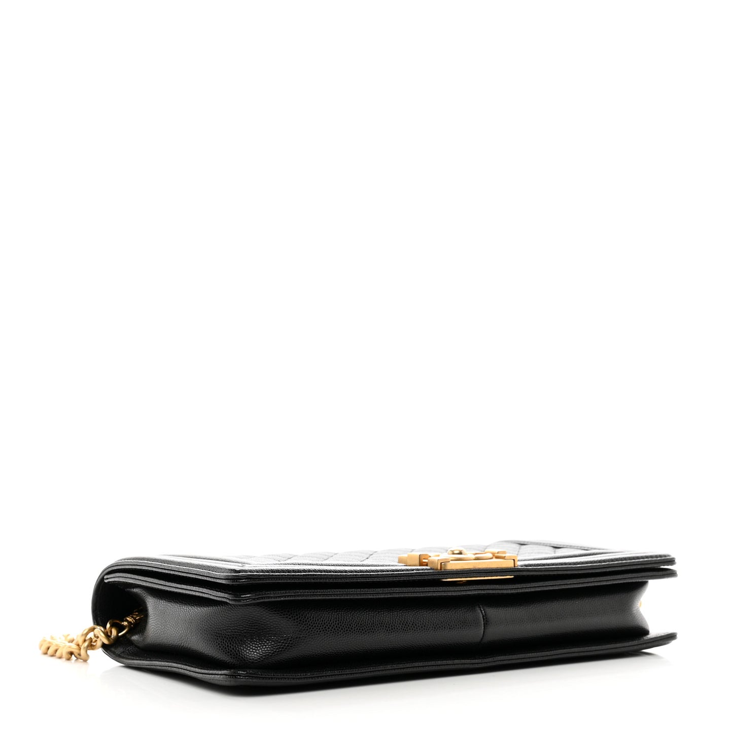 Caviar Quilted Boy Clutch With Removable Chain Black
