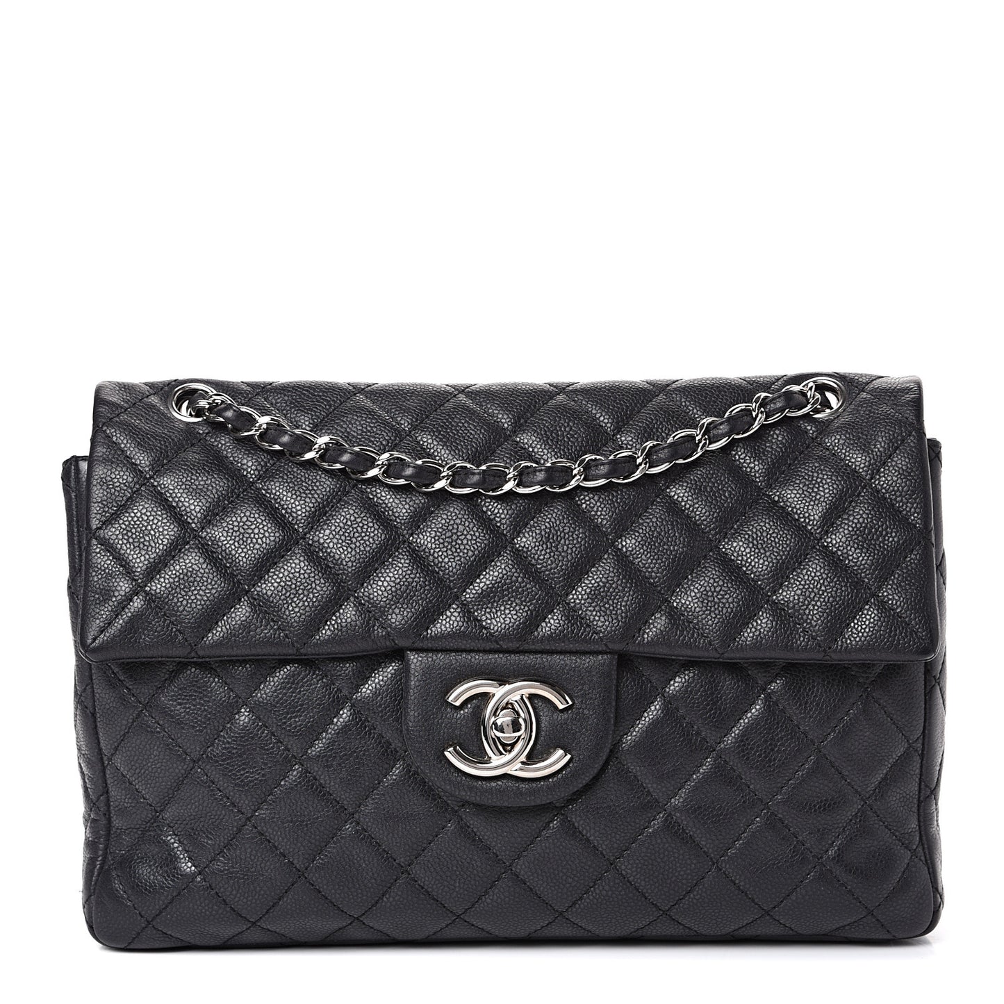 Washed Caviar Quilted Maxi Single Flap Black