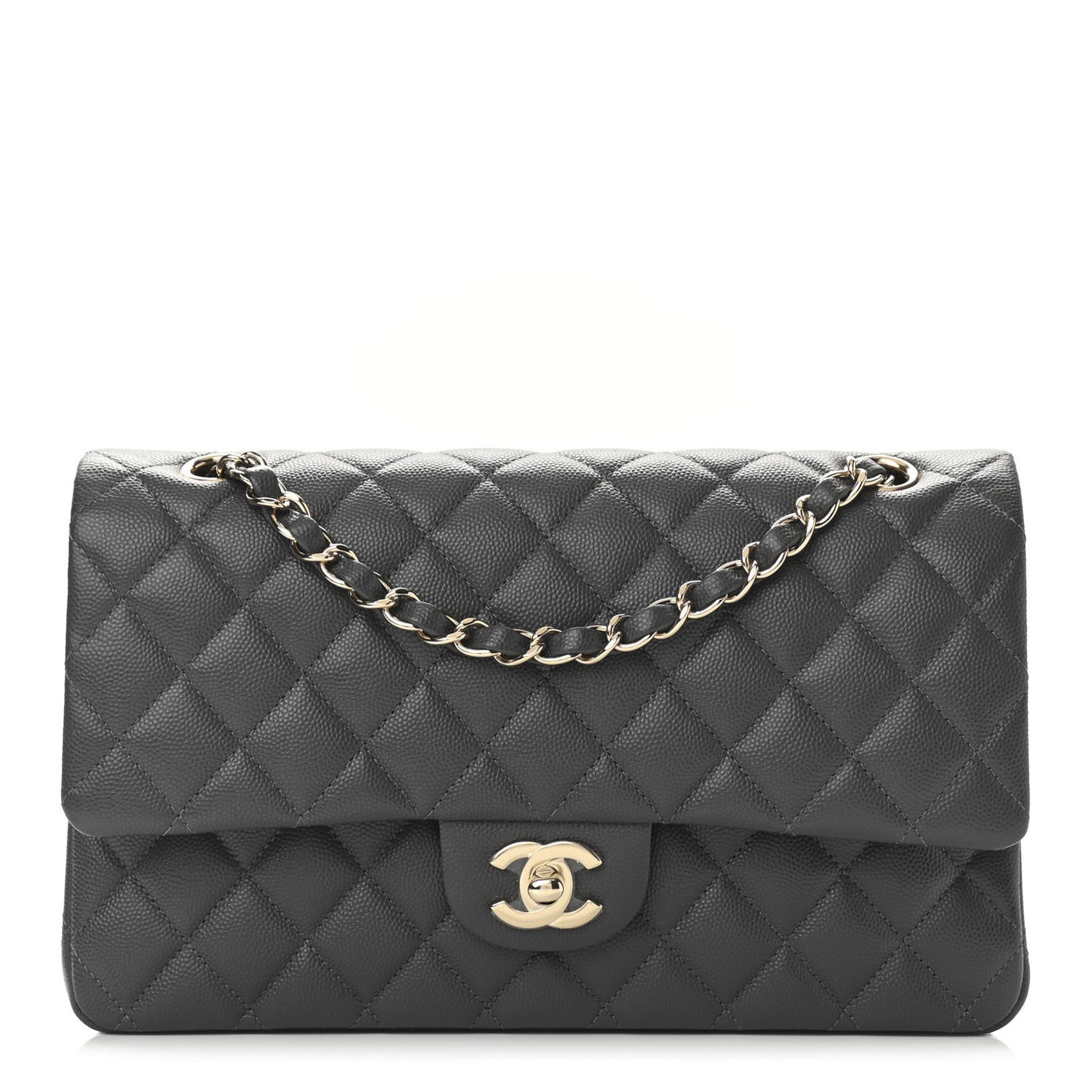 Caviar Quilted Medium Double Flap Dark Grey