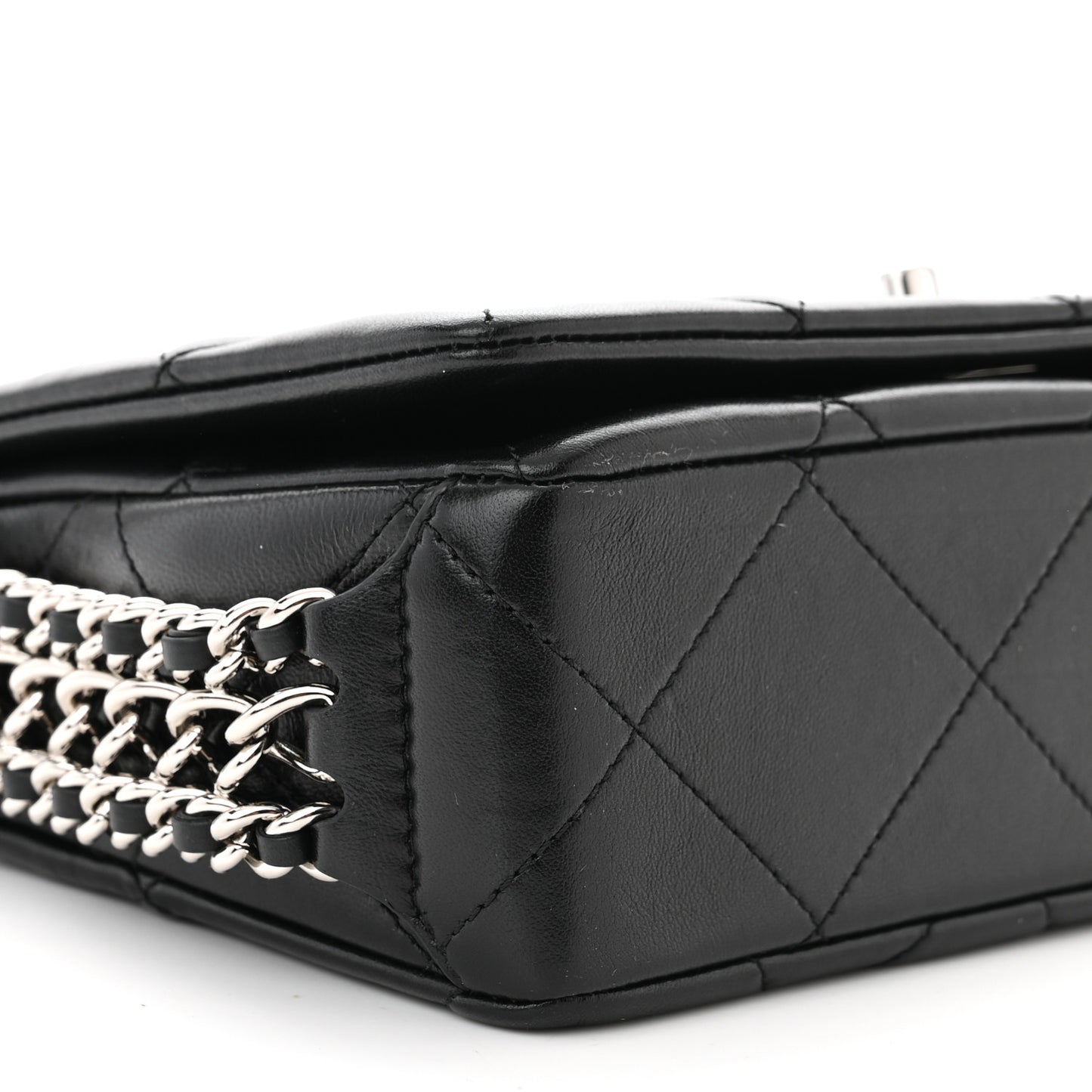 Lambskin Quilted Small Chain Rows Flap Black