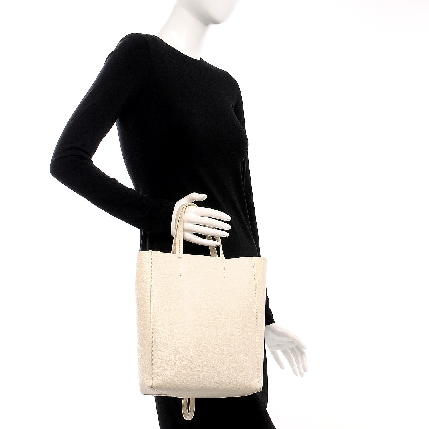 Celine Grained Calfskin Small Vertical Cabas Cream 2 of 10
