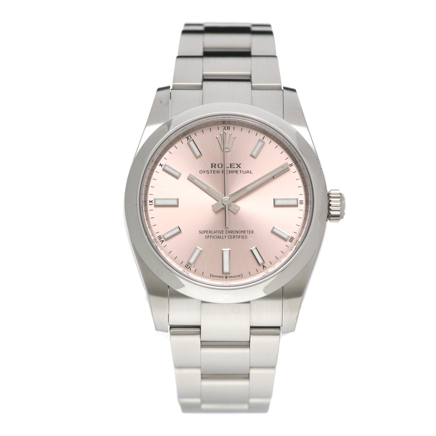 Stainless Steel 34mm Oyster Perpetual Watch Pink 124200
