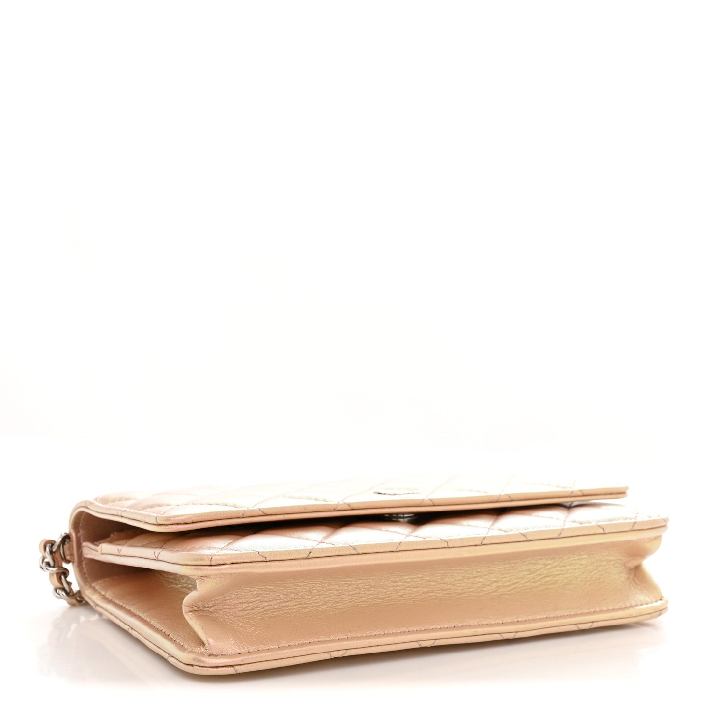 Iridescent Calfskin Quilted Wallet On Chain WOC Pink