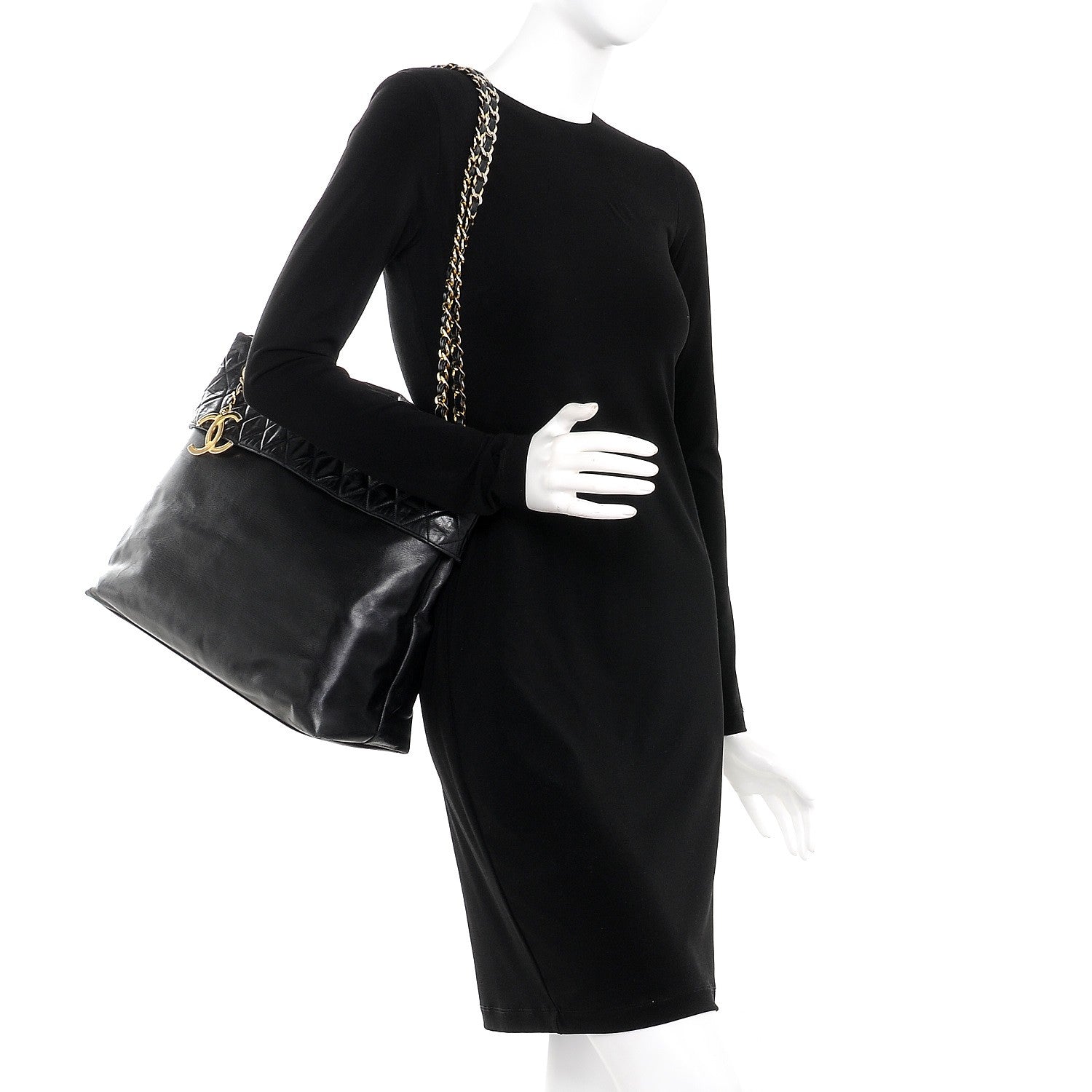 Chanel Calfskin Quilted Large Shoulder Bag Black 2 of 12