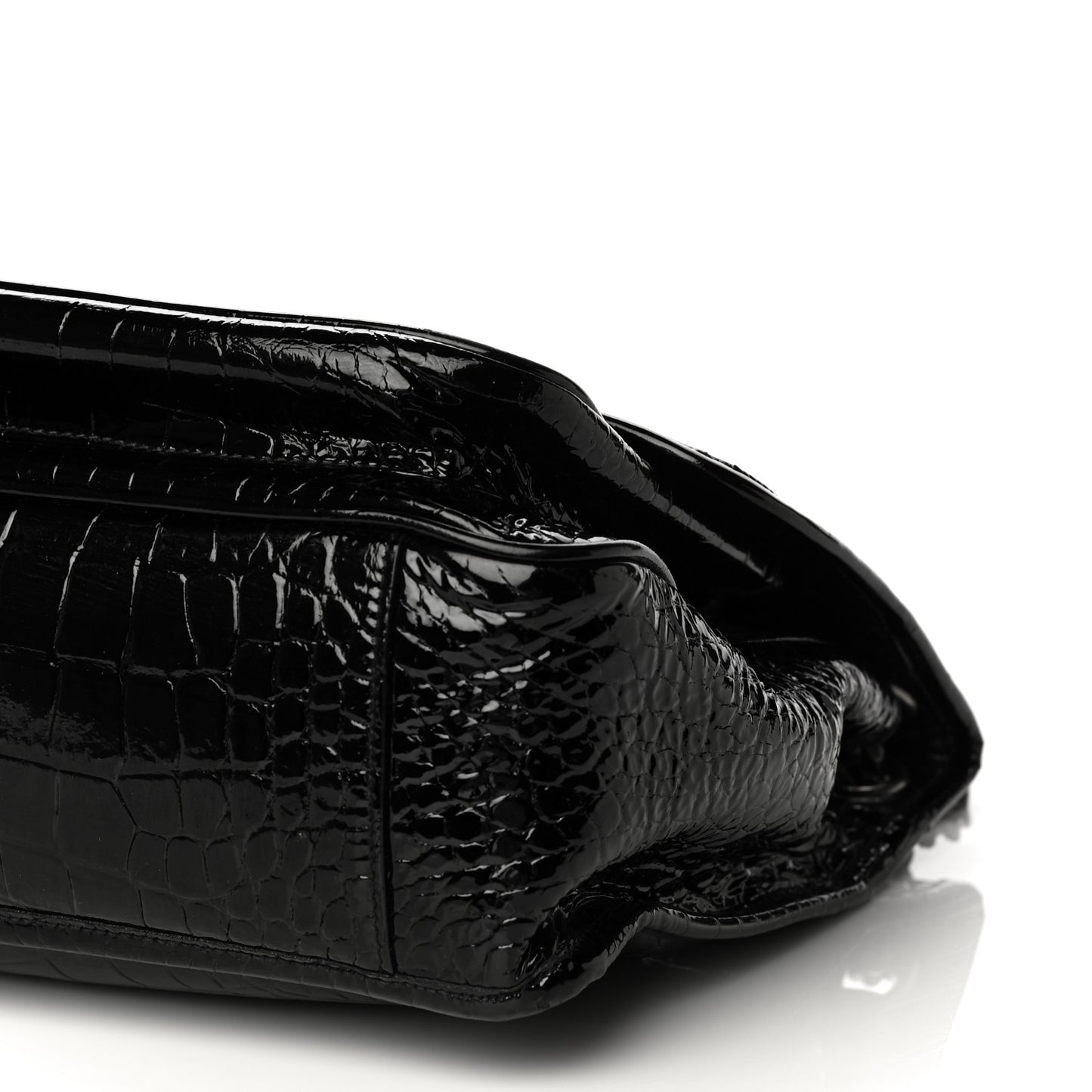 Patent Crocodile Embossed Lambskin Monogram Medium Niki Chain Satchel Black