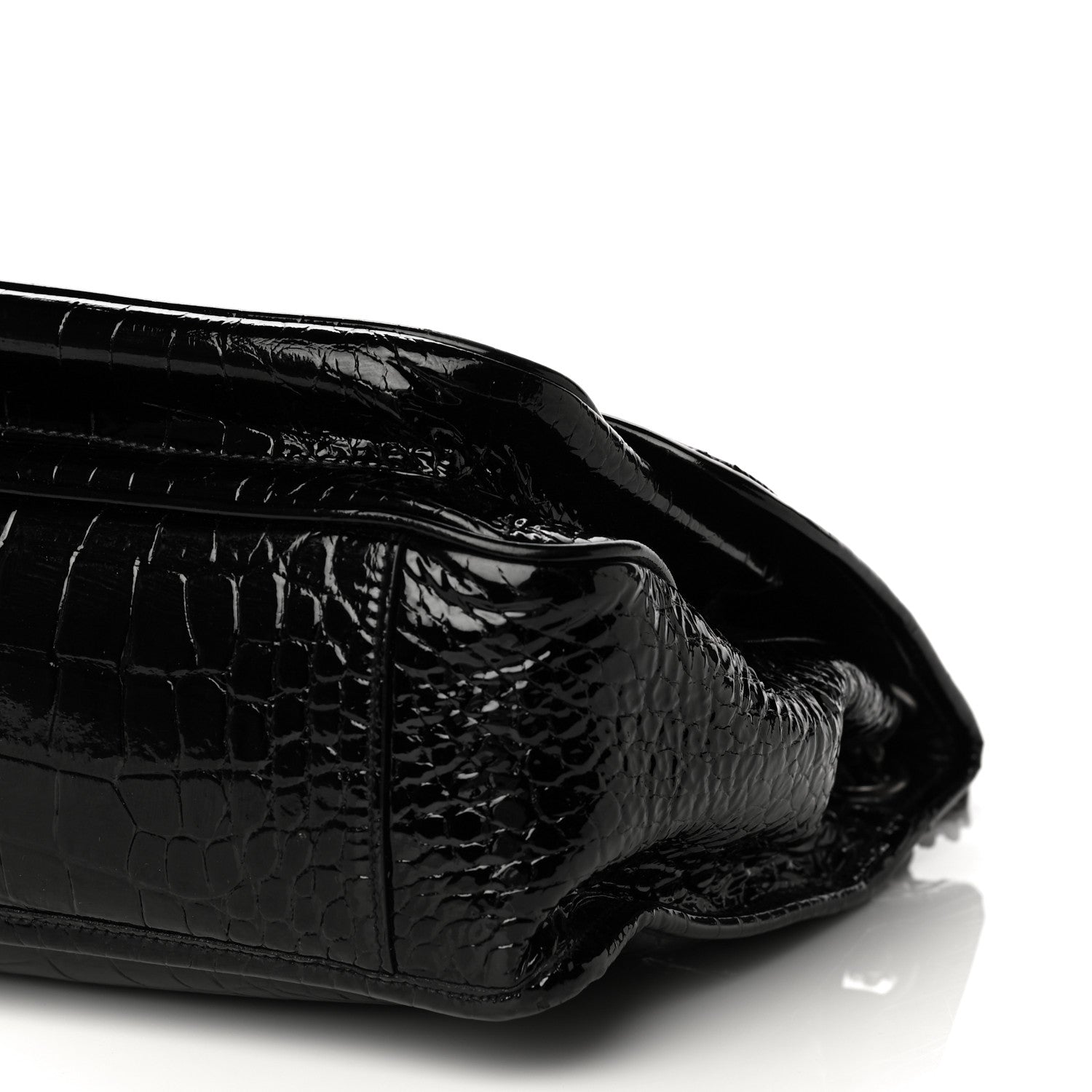 Saint Laurent Patent Crocodile Embossed Lambskin Monogram Medium Niki Chain Satchel Black 10 of 19